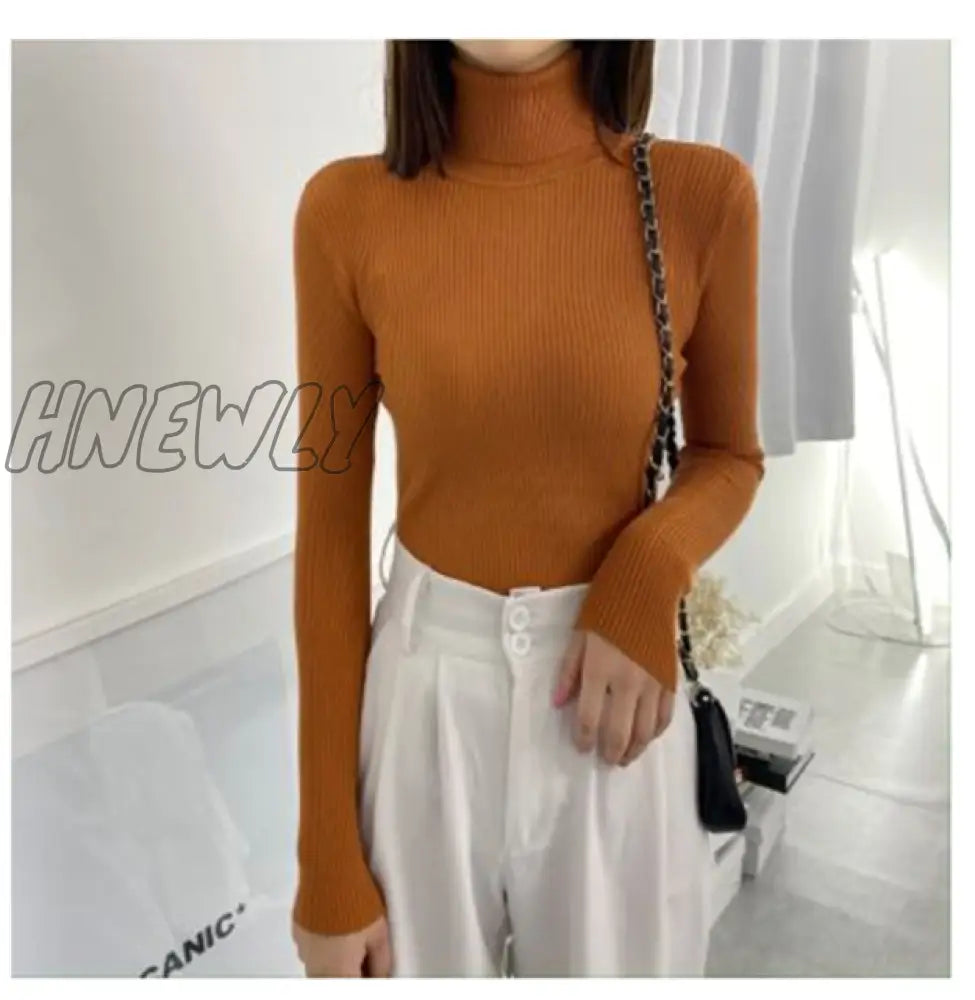 Hnewly Women Turtleneck Sweaters Autumn Winter Korean Slim Pullover Basic Tops Casual Soft Knit