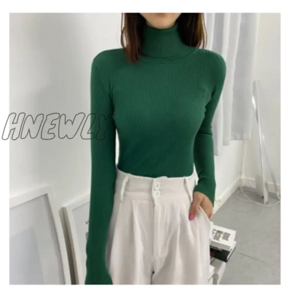 Hnewly Women Turtleneck Sweaters Autumn Winter Korean Slim Pullover Basic Tops Casual Soft Knit