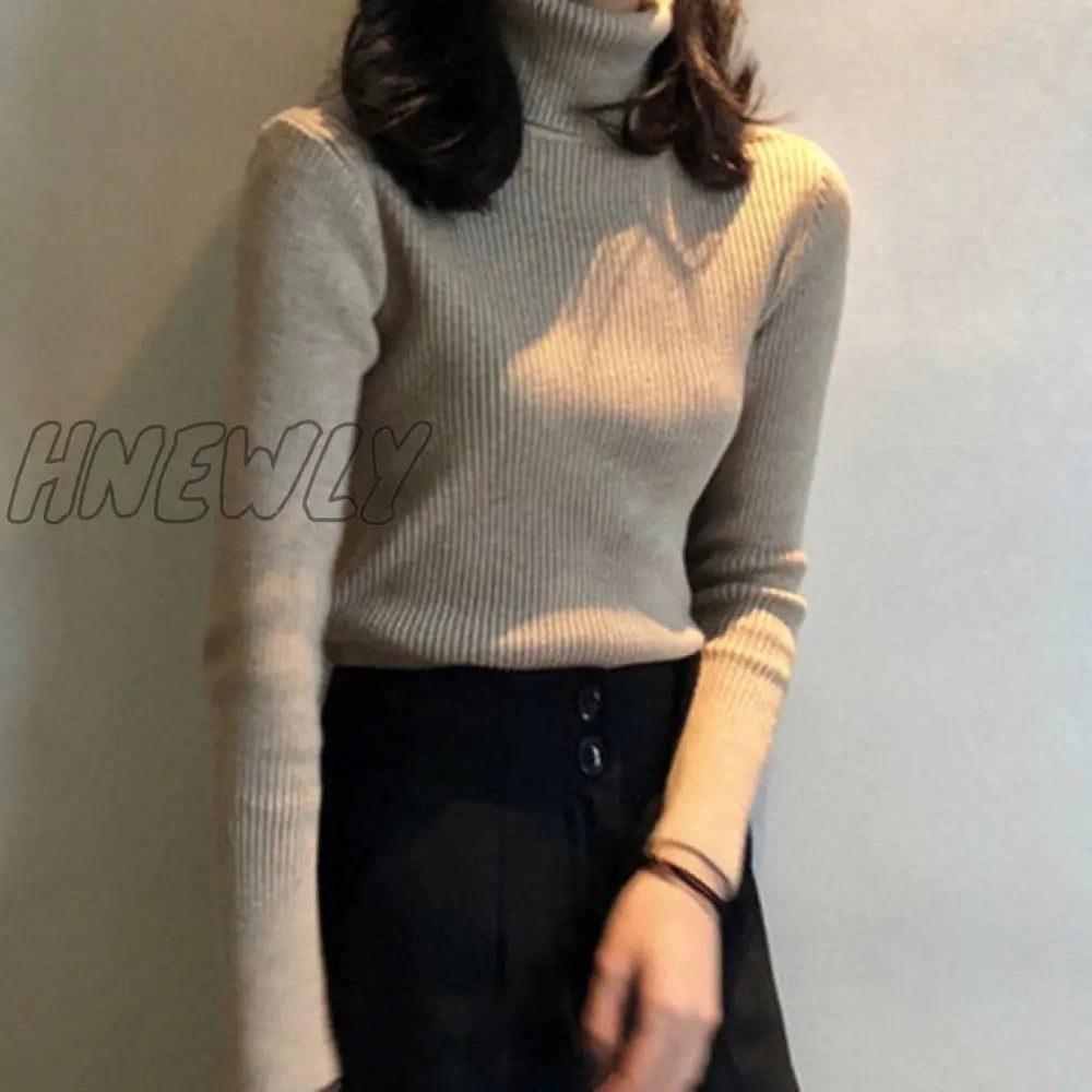 Hnewly Women Turtleneck Sweaters Autumn Winter Korean Slim Pullover Basic Tops Casual Soft Knit