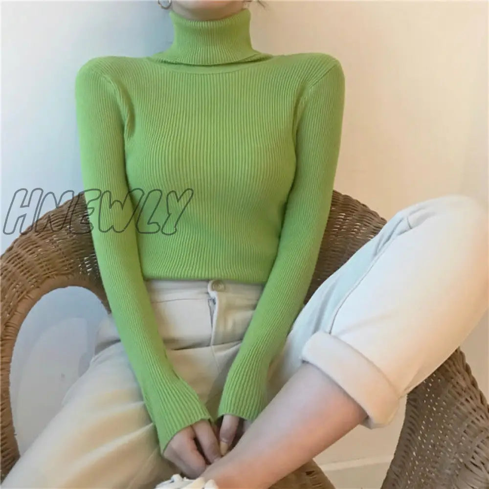 Hnewly Women Turtleneck Sweaters Autumn Winter Korean Slim Pullover Basic Tops Casual Soft Knit