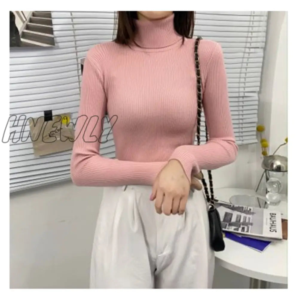 Hnewly Women Turtleneck Sweaters Autumn Winter Korean Slim Pullover Basic Tops Casual Soft Knit