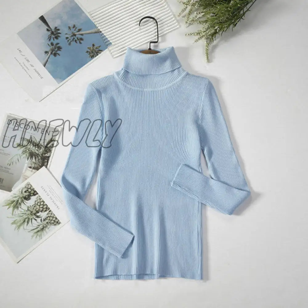 Hnewly Women Turtleneck Sweaters Autumn Winter Korean Slim Pullover Basic Tops Casual Soft Knit