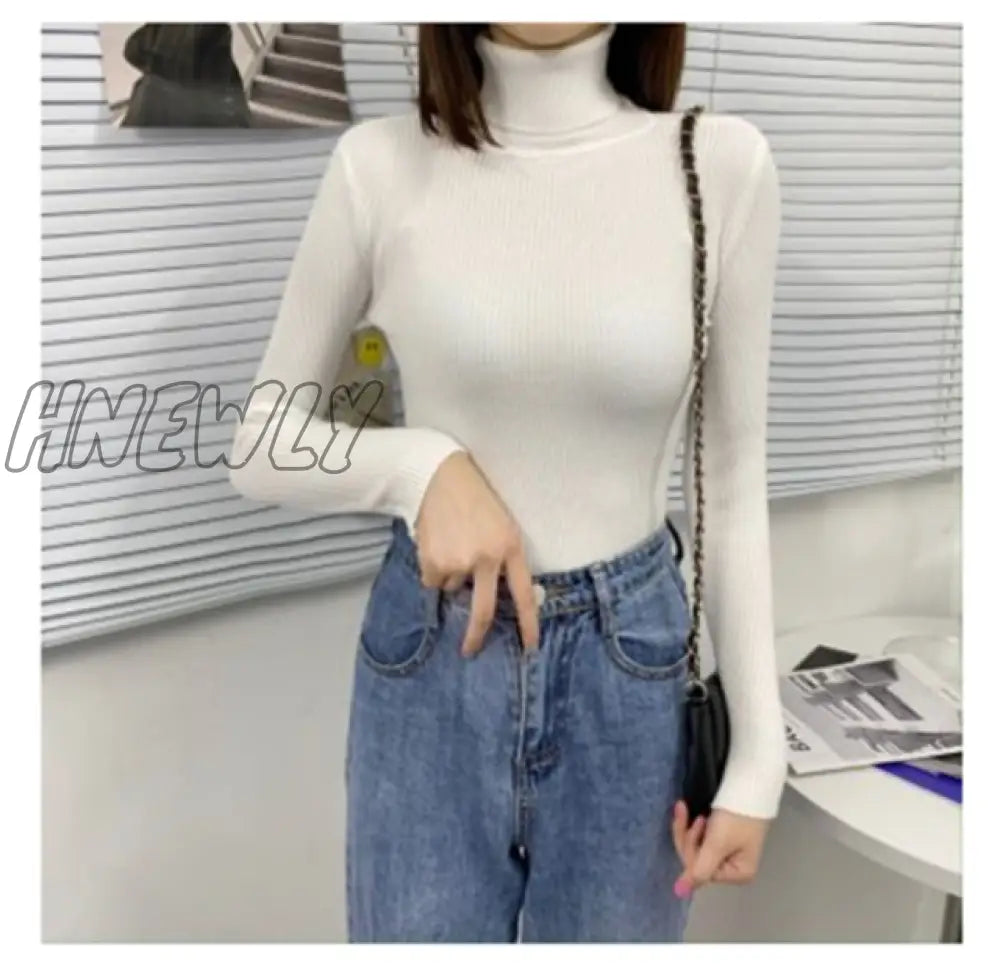 Hnewly Women Turtleneck Sweaters Autumn Winter Korean Slim Pullover Basic Tops Casual Soft Knit