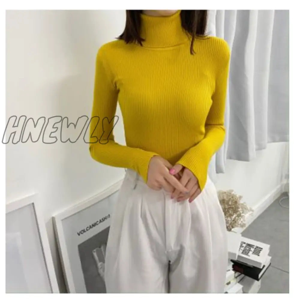 Hnewly Women Turtleneck Sweaters Autumn Winter Korean Slim Pullover Basic Tops Casual Soft Knit