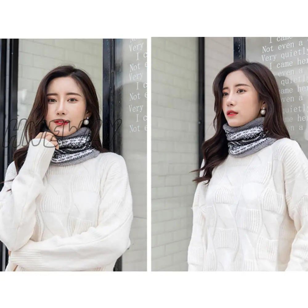 Hnewly Women Winter Soft Breathable Wrap Ring Thick Warm Knitting Scarf Neckerchief