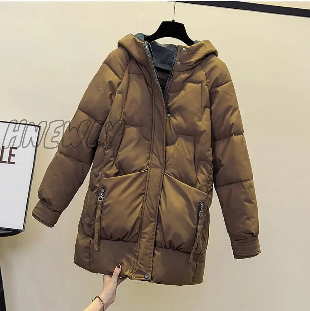 Hnewly Women Winter Thick Hooded Down Jacket Cotton Long Warm Padded Parka For Plus Size 2Xl Coat