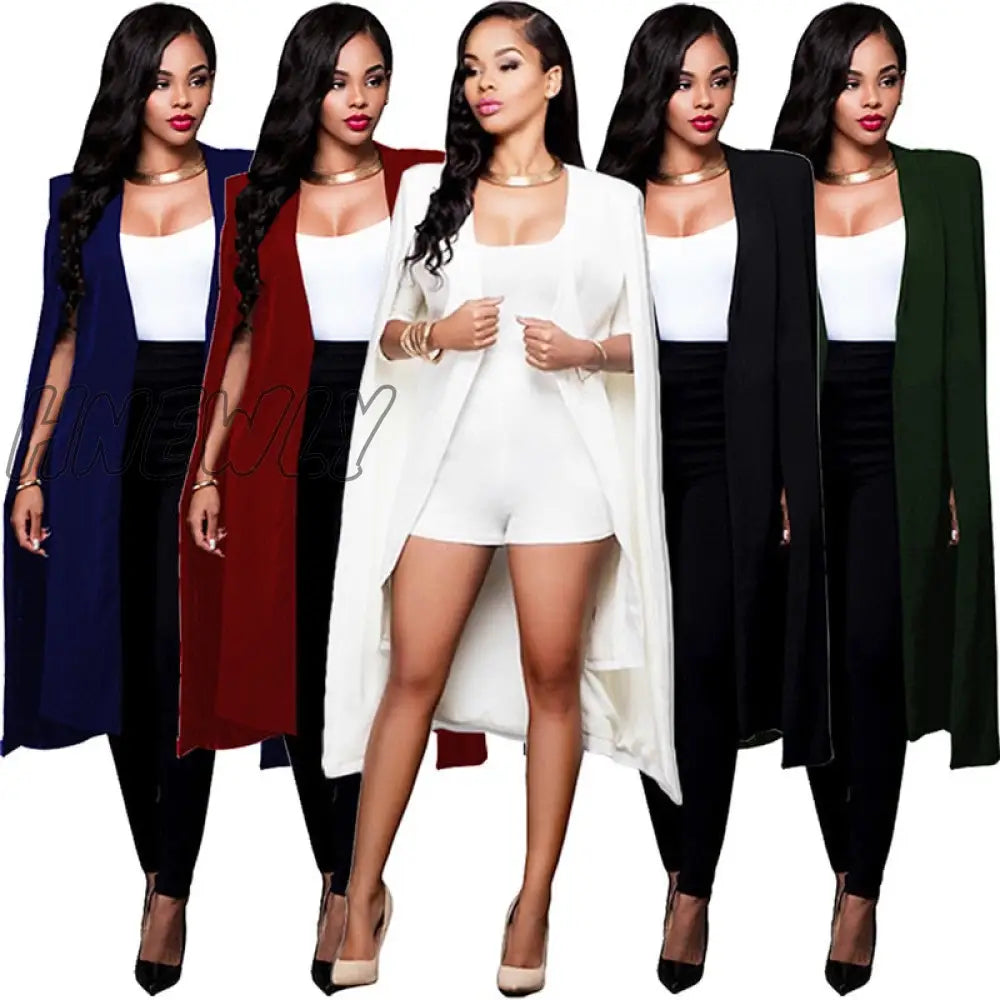 Hnewly Women’s Blazer Long Sleeve Lapel Cape Coat Casual Split Poncho Ol Jacket Cloak Women Suit