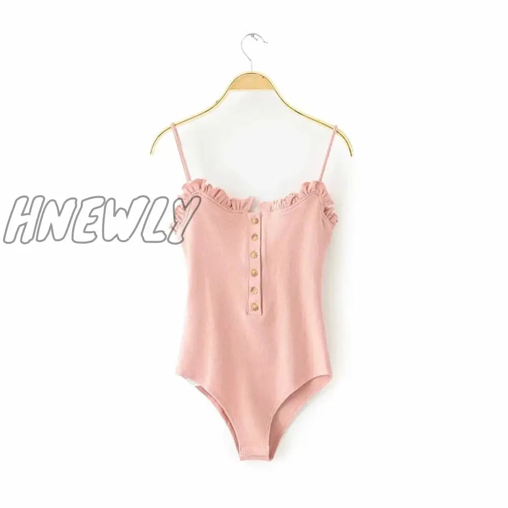 Hnewly Women’s Jumpsuit Romper Knitted Bodysuit Top Female Sexy Solid Knit Slim Pink Ropa Mujer