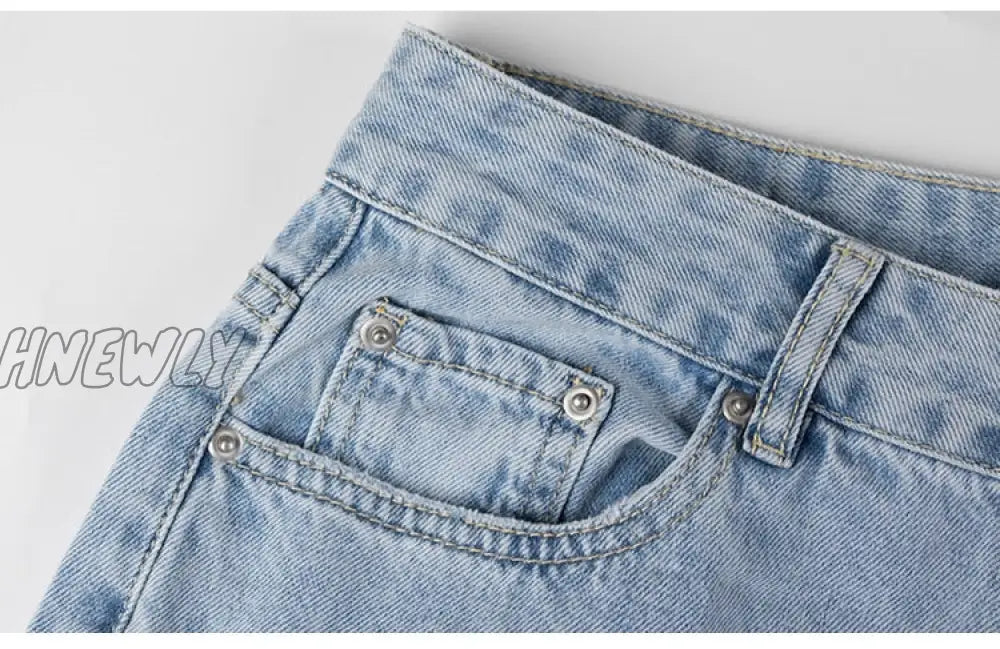 Hnewly Womens Loose Fit Jeans Ripped Wide Leg For Women High Waist Blue Wash Casual Cotton Denim