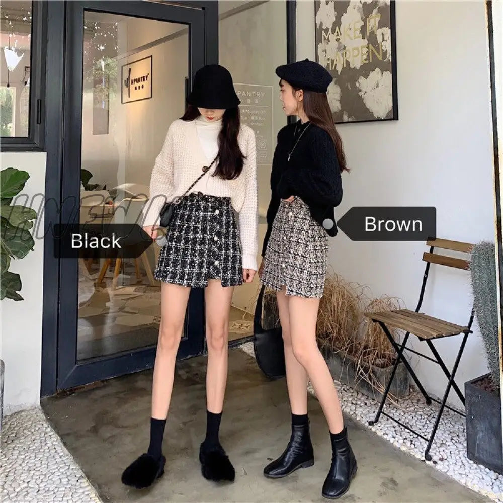 Hnewly Women’s Plaid Skirt Autumn And Winter Woolen A - Line Split Package Hip Woman Skirts Mujer