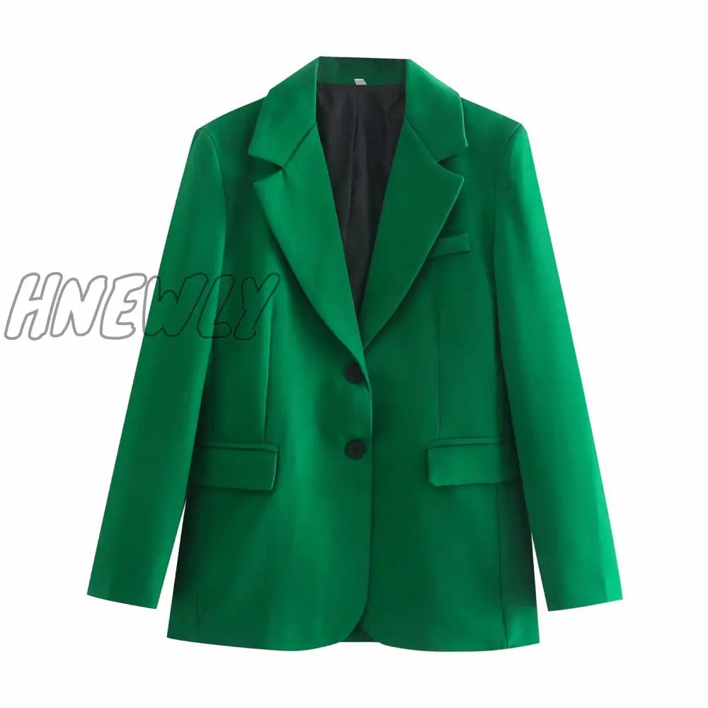 Hnewly Women’s Sets Blazers Office Elegant Ladies Workwear Outfit Female Pocket Jacket Green Coat