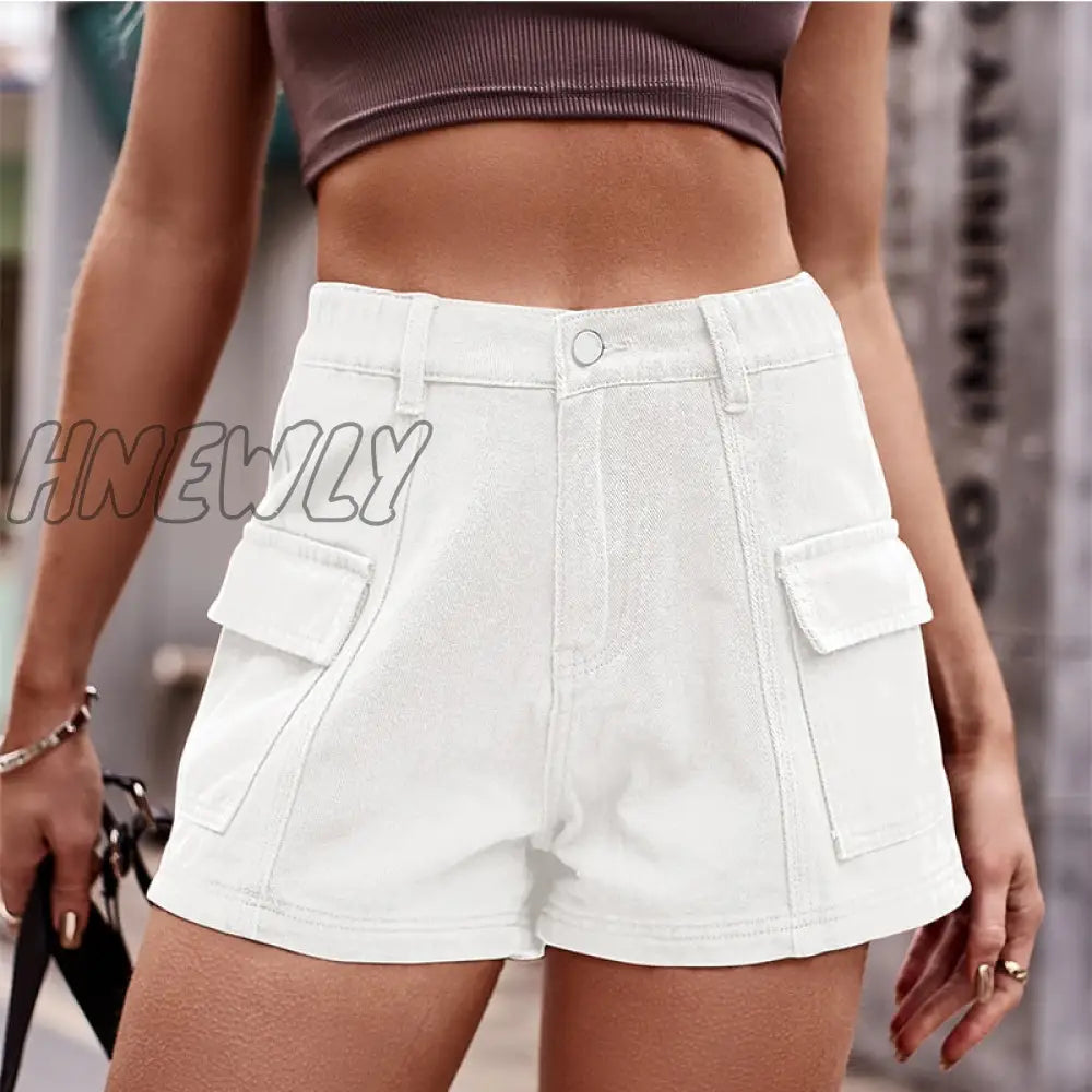 Hnewly Women’s Shorts Denim Summer Hot Pants Jeans Side Pocket High-Waist Cargo Shorts Women’s