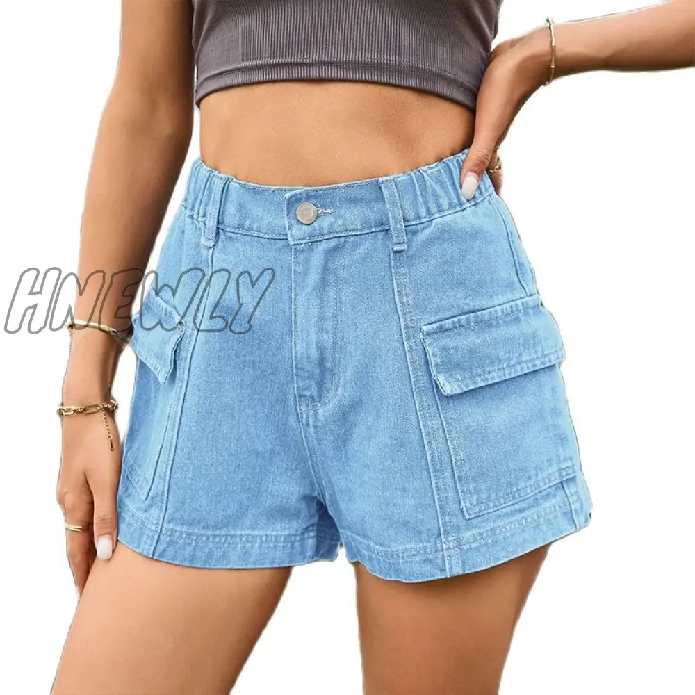 Hnewly Women’s Shorts Denim Summer Hot Pants Jeans Side Pocket High-Waist Cargo Shorts Women’s