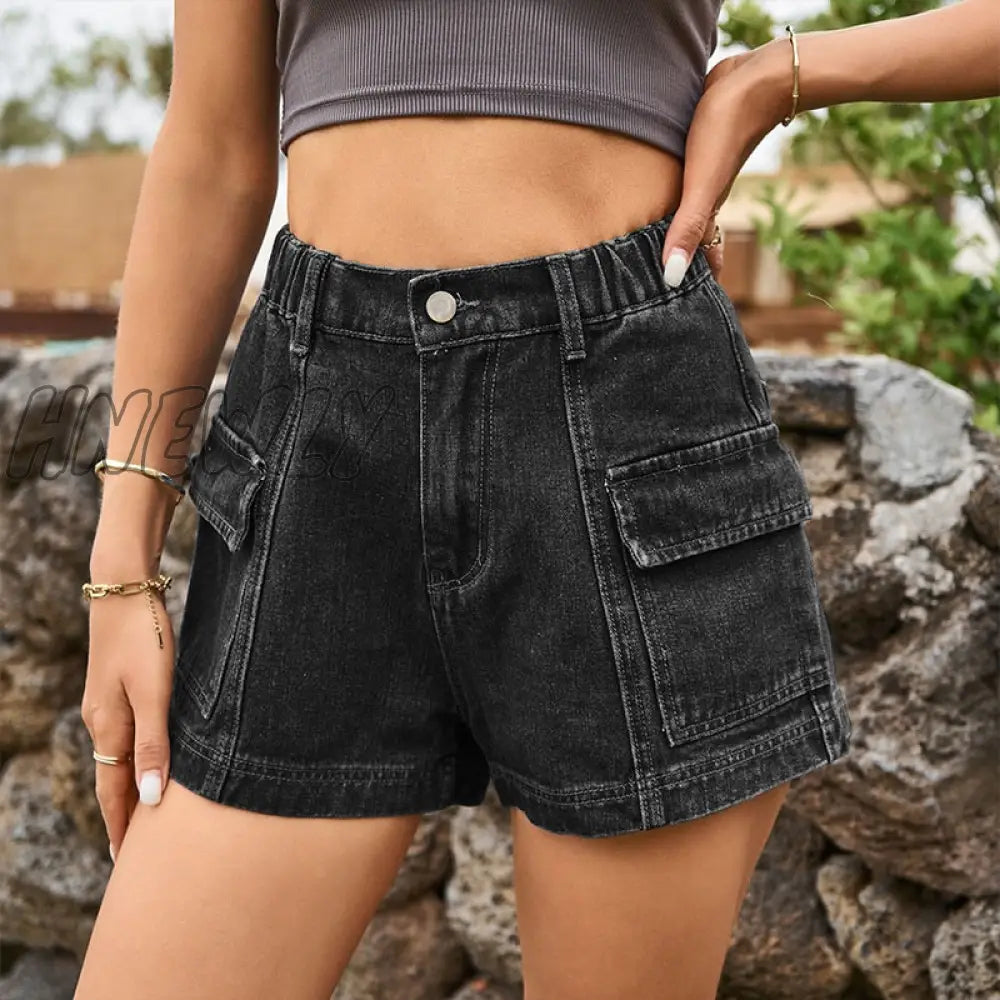 Hnewly Women’s Shorts Denim Summer Hot Pants Jeans Side Pocket High-Waist Cargo Shorts Women’s