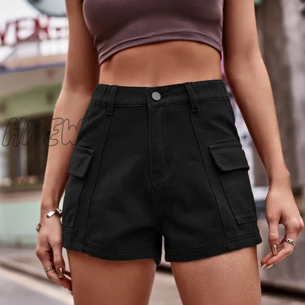 Hnewly Women’s Shorts Denim Summer Hot Pants Jeans Side Pocket High-Waist Cargo Shorts Women’s