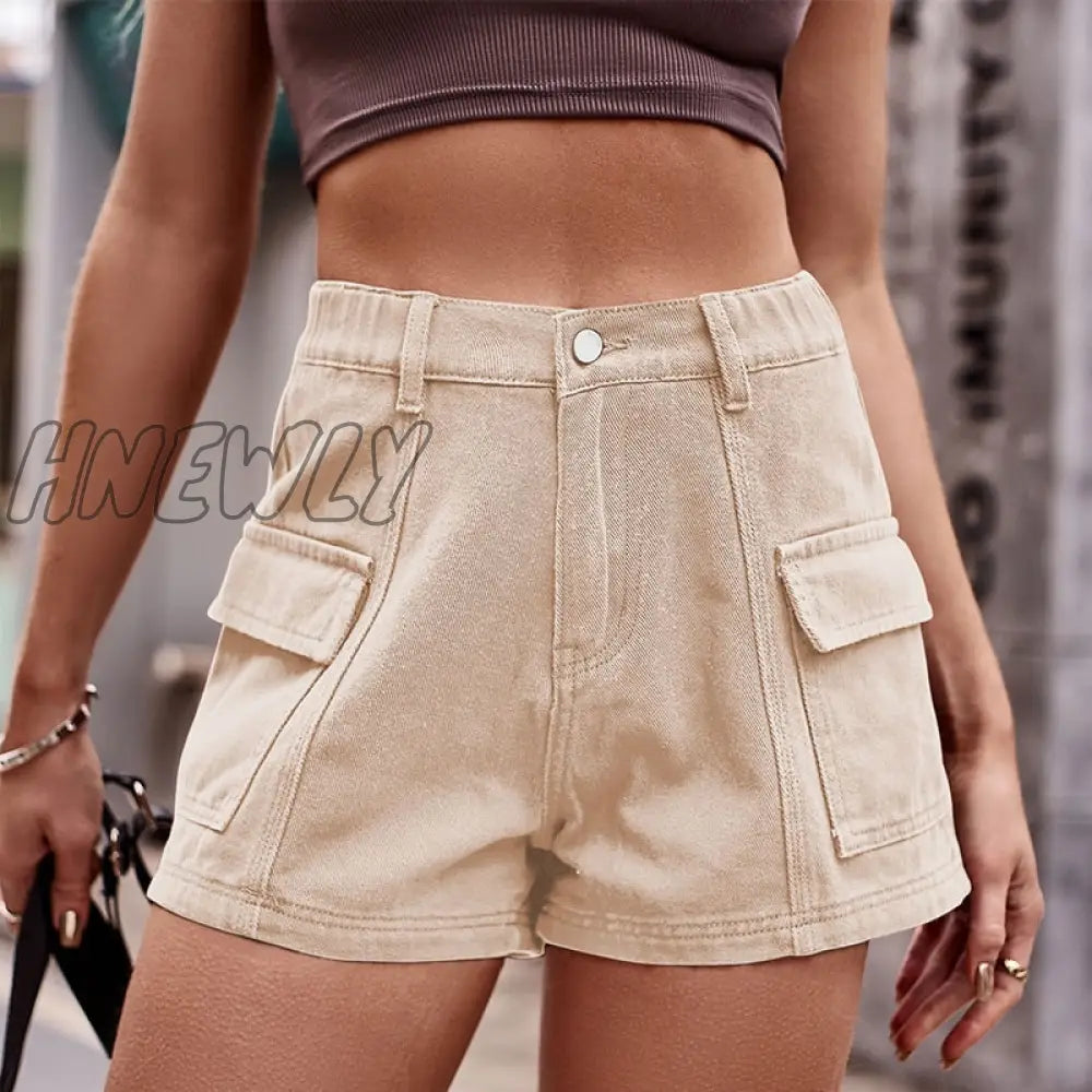 Hnewly Women’s Shorts Denim Summer Hot Pants Jeans Side Pocket High-Waist Cargo Shorts Women’s