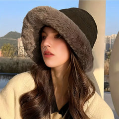 Hnewly Women’s Simple Solid Color Windproof Thickened Warm Basin Hat Comfortable Ear Protection