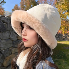 Hnewly Women’s Simple Solid Color Windproof Thickened Warm Basin Hat Comfortable Ear Protection