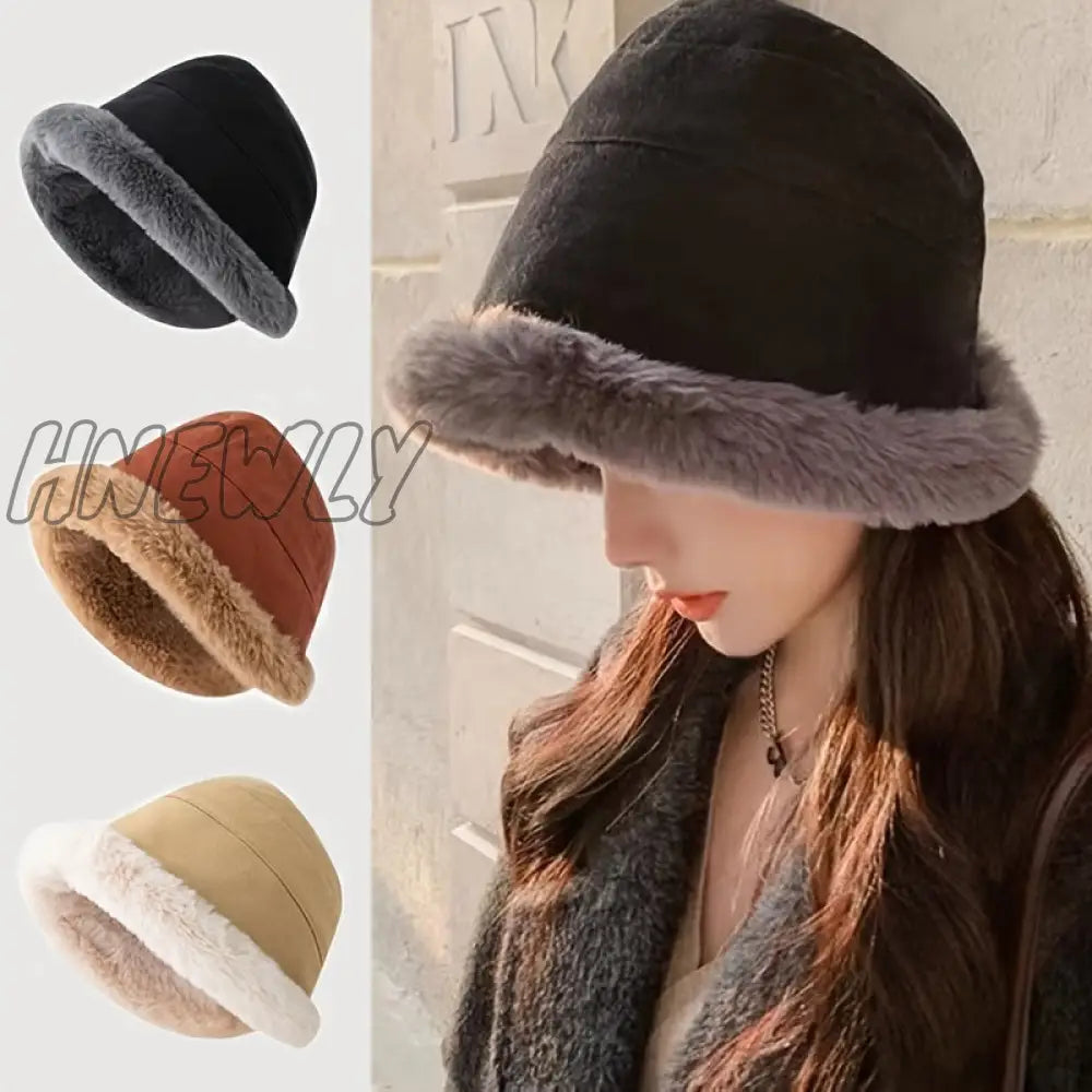 Hnewly Women’s Simple Solid Color Windproof Thickened Warm Basin Hat Comfortable Ear Protection