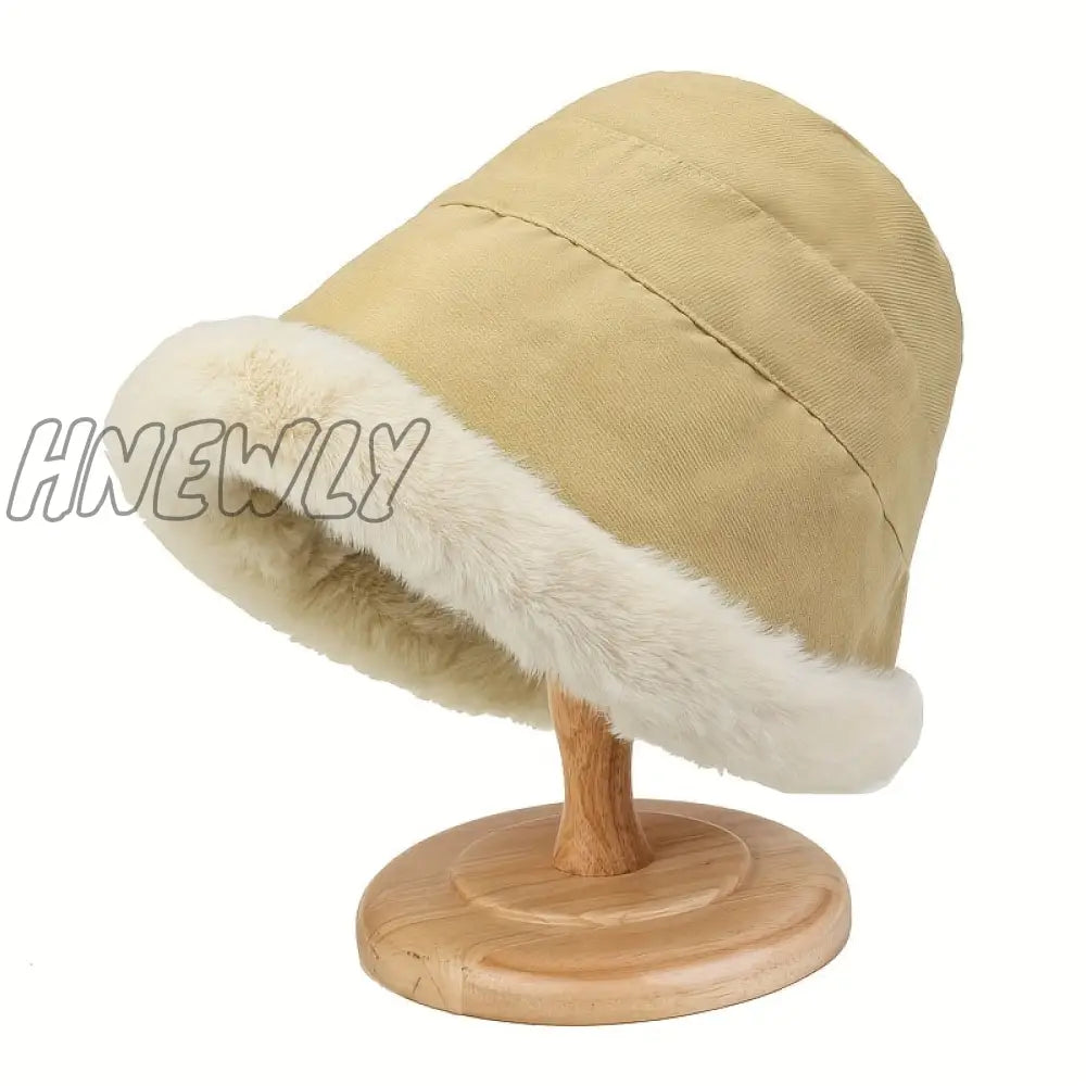 Hnewly Women’s Simple Solid Color Windproof Thickened Warm Basin Hat Comfortable Ear Protection