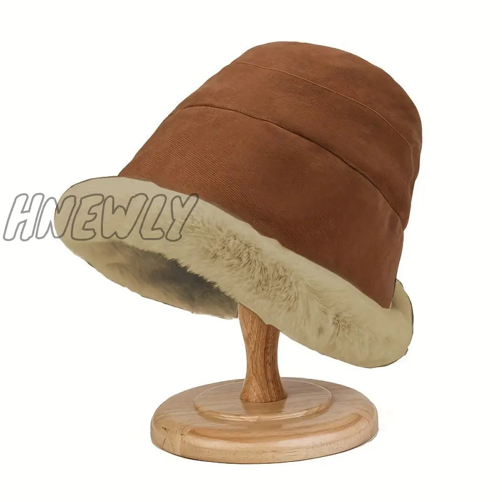 Hnewly Women’s Simple Solid Color Windproof Thickened Warm Basin Hat Comfortable Ear Protection