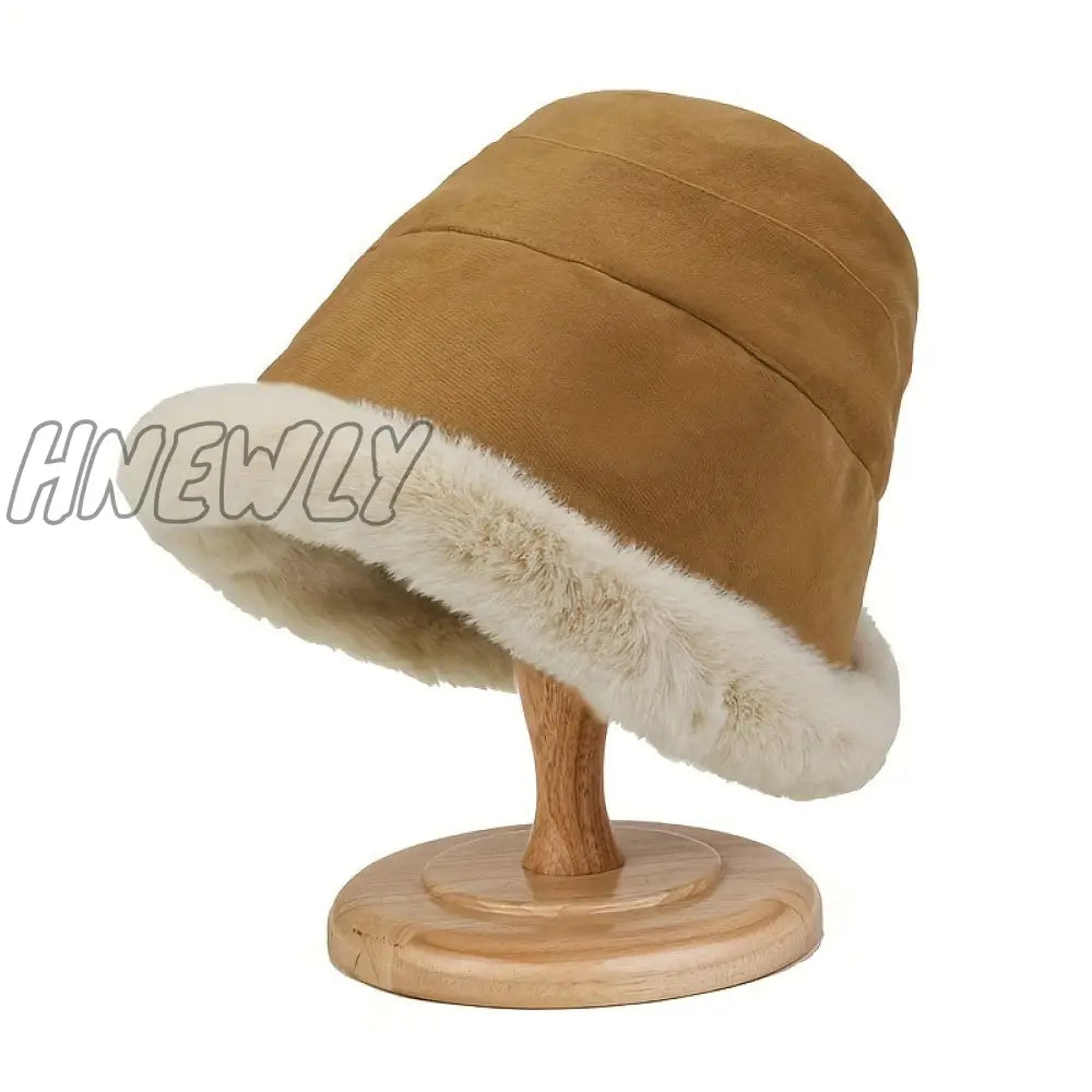 Hnewly Women’s Simple Solid Color Windproof Thickened Warm Basin Hat Comfortable Ear Protection