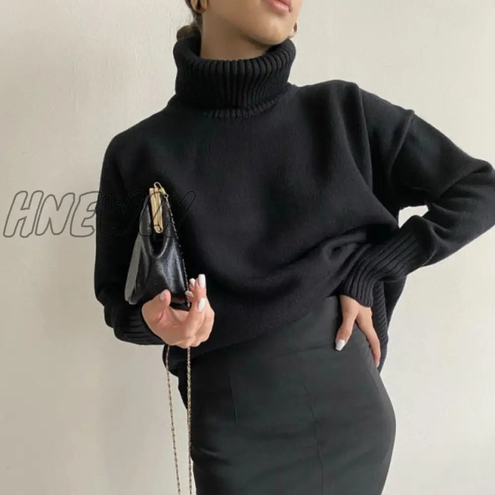 Hnewly Women’s Turtleneck Long Sleeve Sweater Knitted Green Casual Female Autumn Winter Jumper