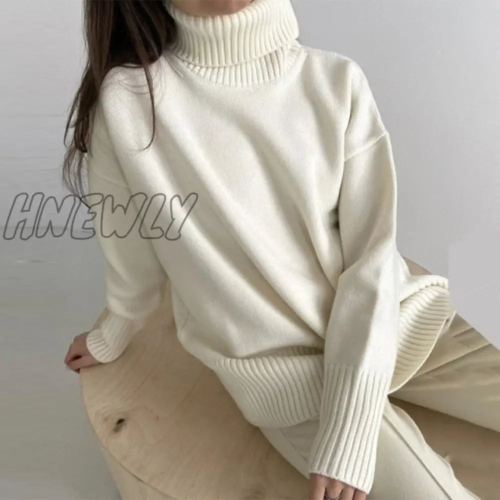 Hnewly Women’s Turtleneck Long Sleeve Sweater Knitted Green Casual Female Autumn Winter Jumper