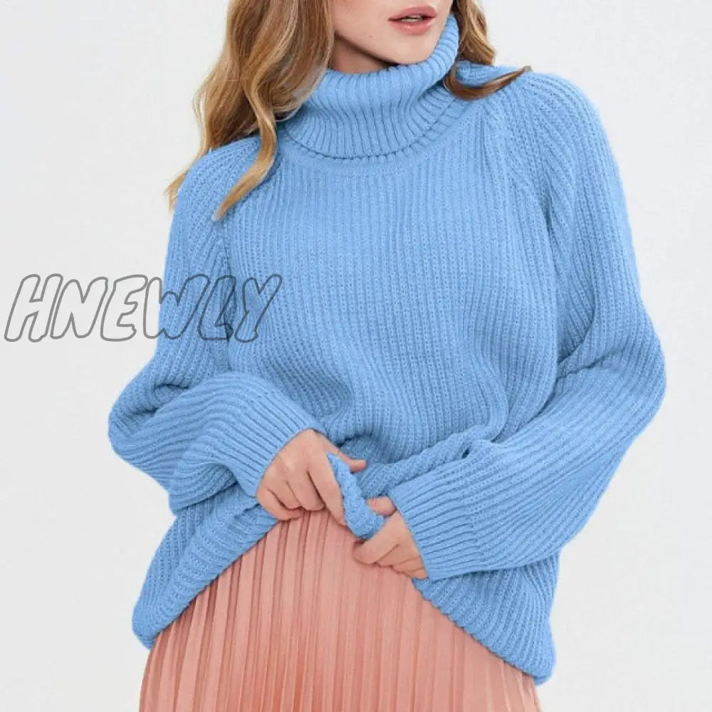 Hnewly Women’s Turtleneck Long Sleeve Sweater Knitted Green Casual Female Autumn Winter Jumper