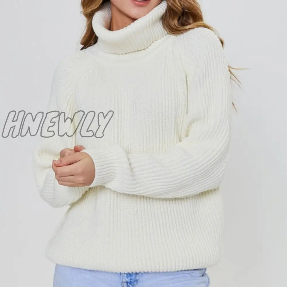 Hnewly Women’s Turtleneck Long Sleeve Sweater Knitted Green Casual Female Autumn Winter Jumper