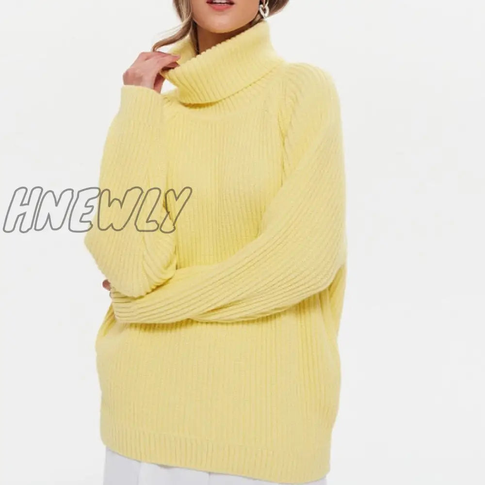 Hnewly Women’s Turtleneck Long Sleeve Sweater Knitted Green Casual Female Autumn Winter Jumper