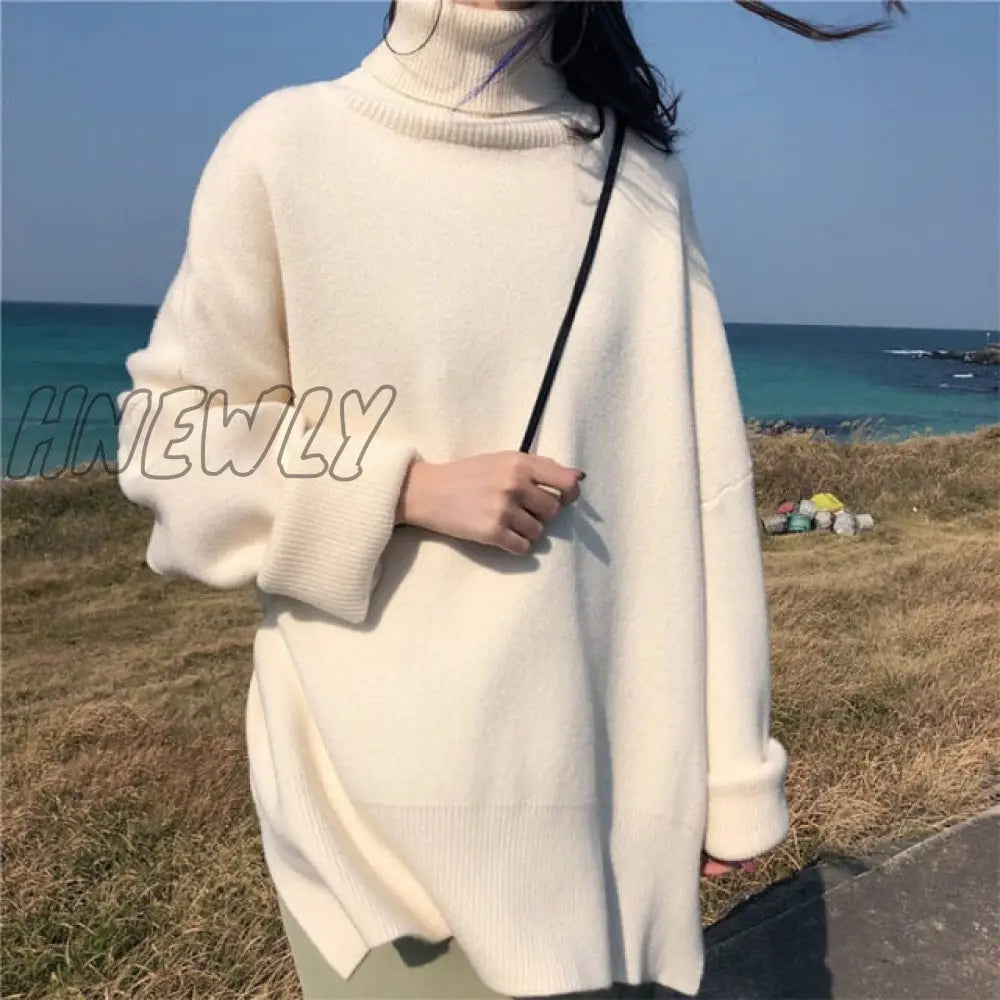 Hnewly Women’s Turtleneck Long Sleeve Sweater Knitted Green Casual Female Autumn Winter Jumper