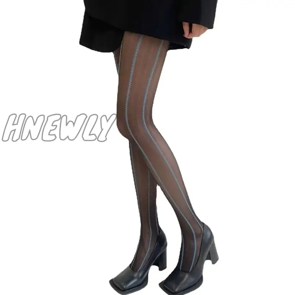 Hnewly Women’s Vintage Sexy Black Vertical Stripes Pattern Stretchy Tights Pantyhose Stockings
