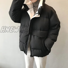 Hnewly Women’s Winter Jacket Streetwear Polyester Zipper Straight 3 Solid Color Padded Coat Warm