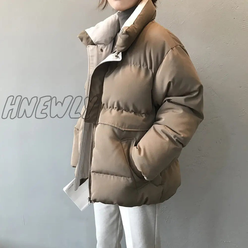 Hnewly Women’s Winter Jacket Streetwear Polyester Zipper Straight 3 Solid Color Padded Coat Warm