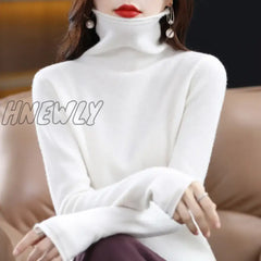 Hnewly Wool Cashmere Sweater Women’s High Stacked Collar Pullover Long Sleeve Winter Knitted Warm