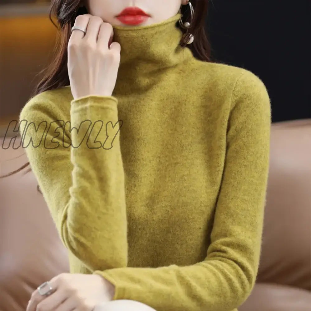 Hnewly Wool Cashmere Sweater Women’s High Stacked Collar Pullover Long Sleeve Winter Knitted Warm