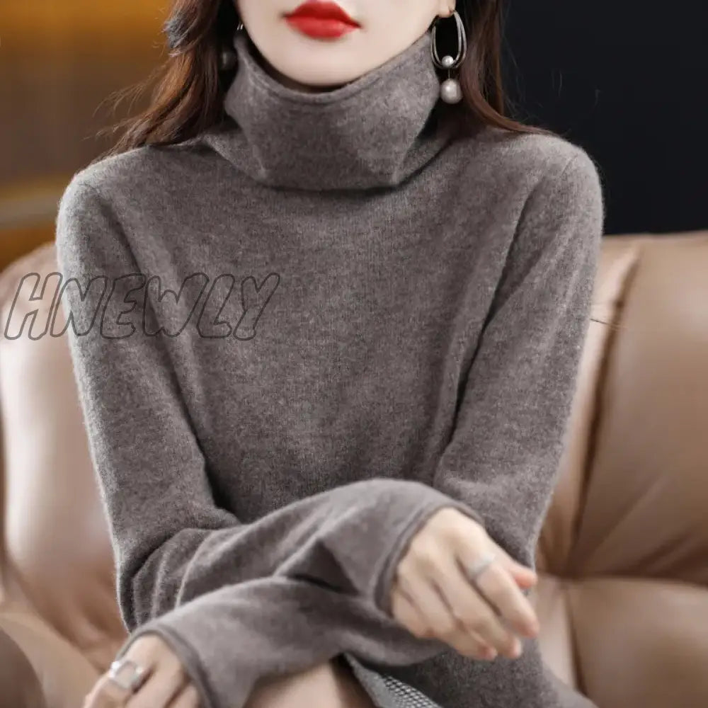 Hnewly Wool Cashmere Sweater Women’s High Stacked Collar Pullover Long Sleeve Winter Knitted Warm