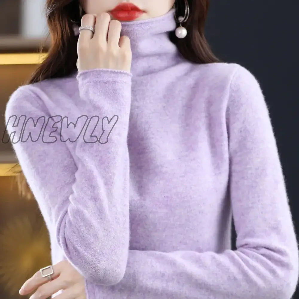 Hnewly Wool Cashmere Sweater Women’s High Stacked Collar Pullover Long Sleeve Winter Knitted Warm