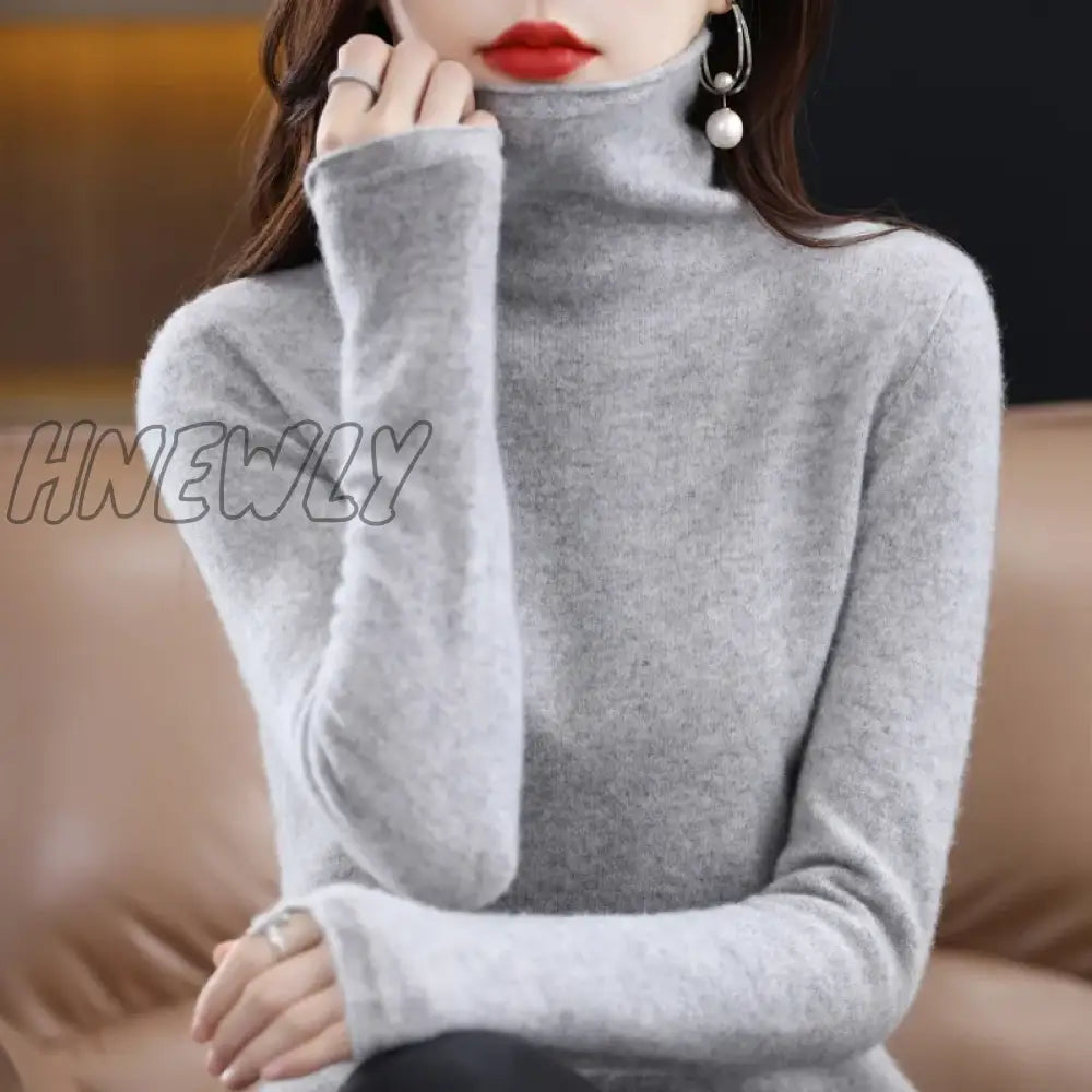 Hnewly Wool Cashmere Sweater Women’s High Stacked Collar Pullover Long Sleeve Winter Knitted Warm