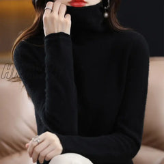 Hnewly Wool Cashmere Sweater Women’s High Stacked Collar Pullover Long Sleeve Winter Knitted Warm