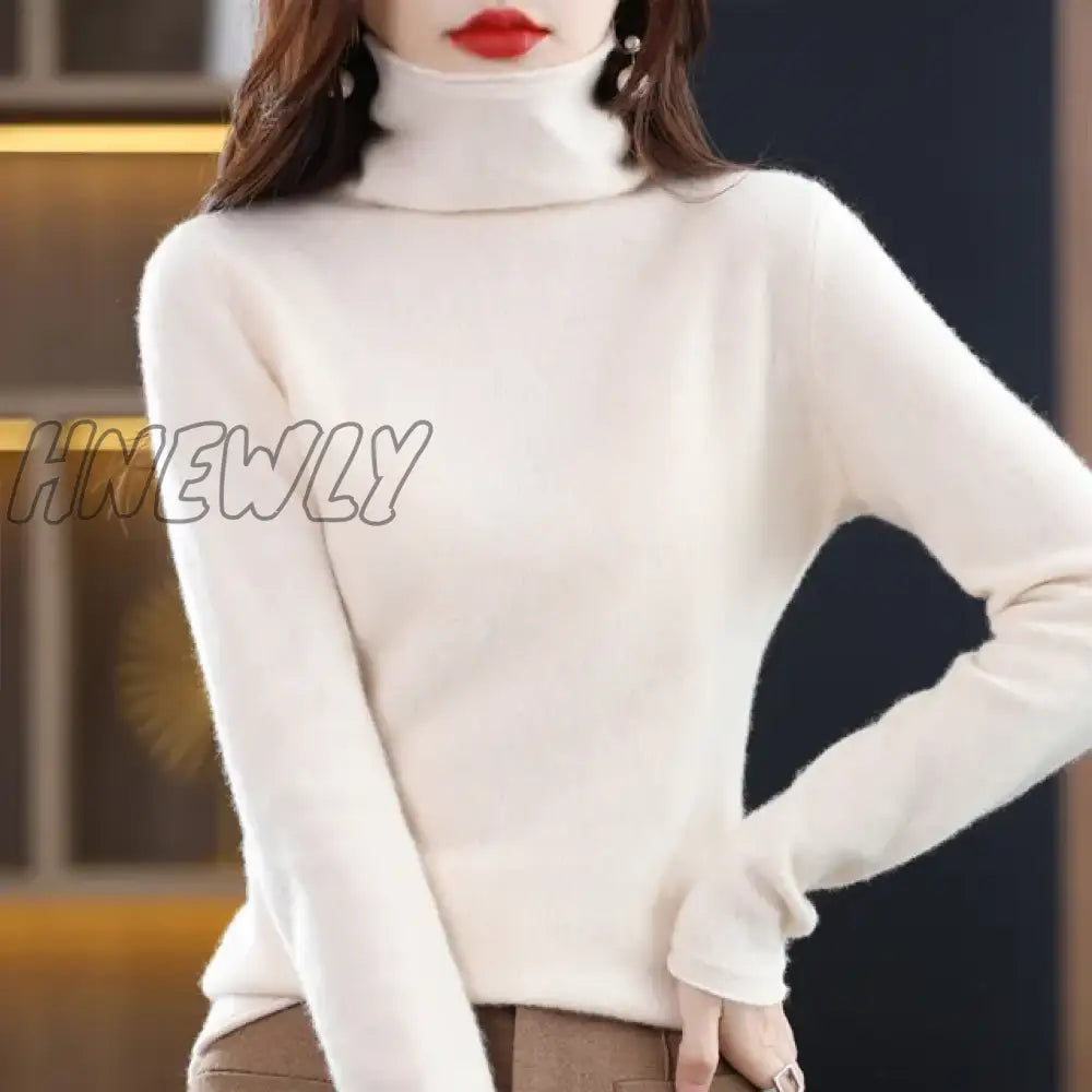 Hnewly Wool Cashmere Sweater Women’s High Stacked Collar Pullover Long Sleeve Winter Knitted Warm