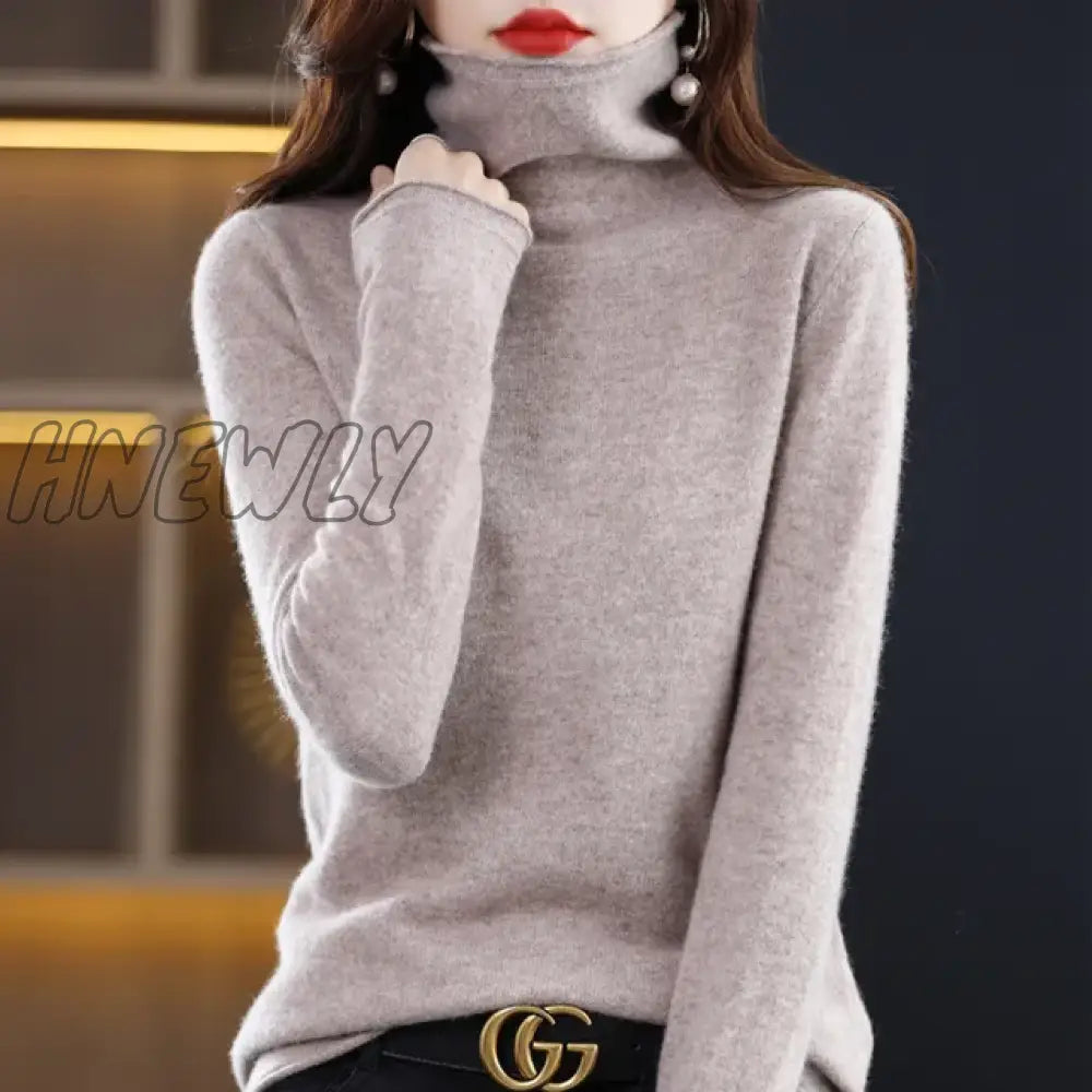 Hnewly Wool Cashmere Sweater Women’s High Stacked Collar Pullover Long Sleeve Winter Knitted Warm