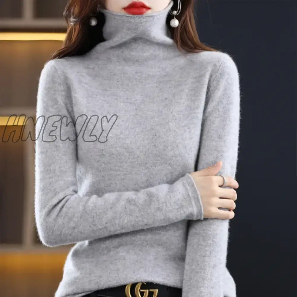 Hnewly Wool Cashmere Sweater Women’s High Stacked Collar Pullover Long Sleeve Winter Knitted Warm