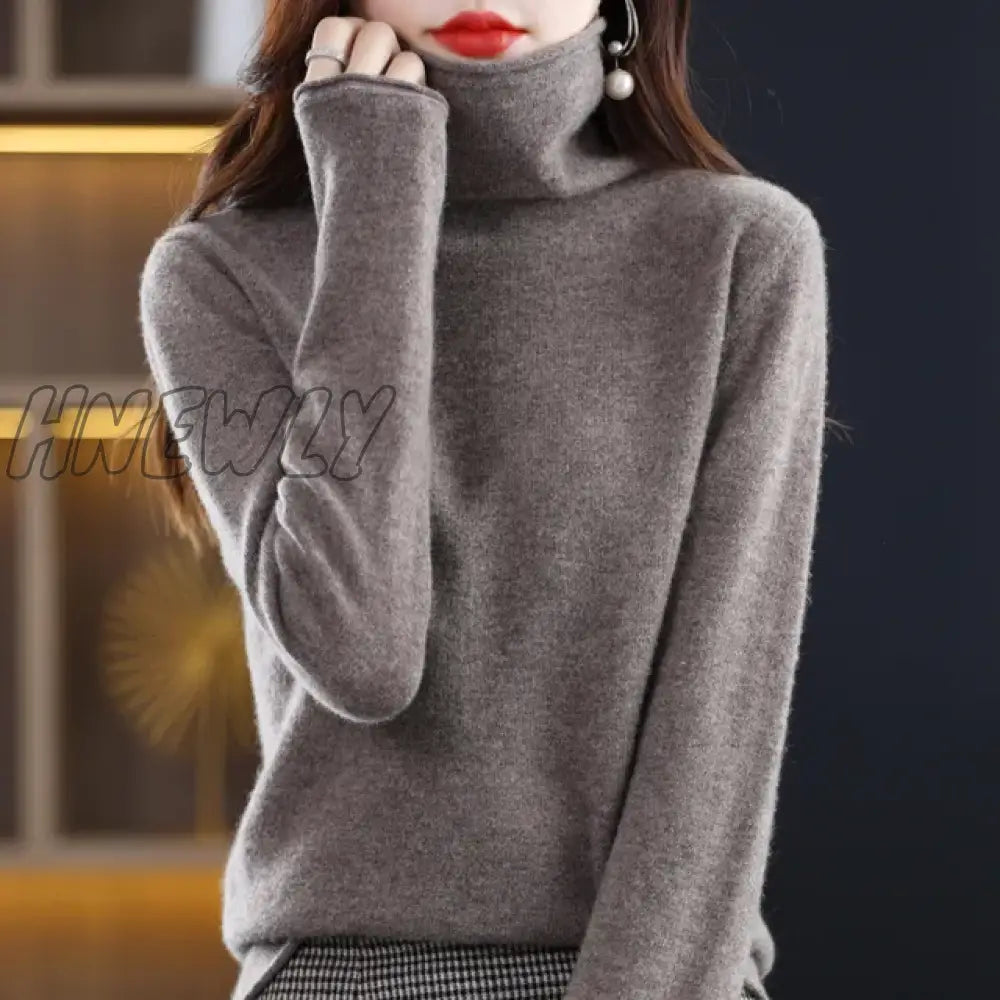 Hnewly Wool Cashmere Sweater Women’s High Stacked Collar Pullover Long Sleeve Winter Knitted Warm