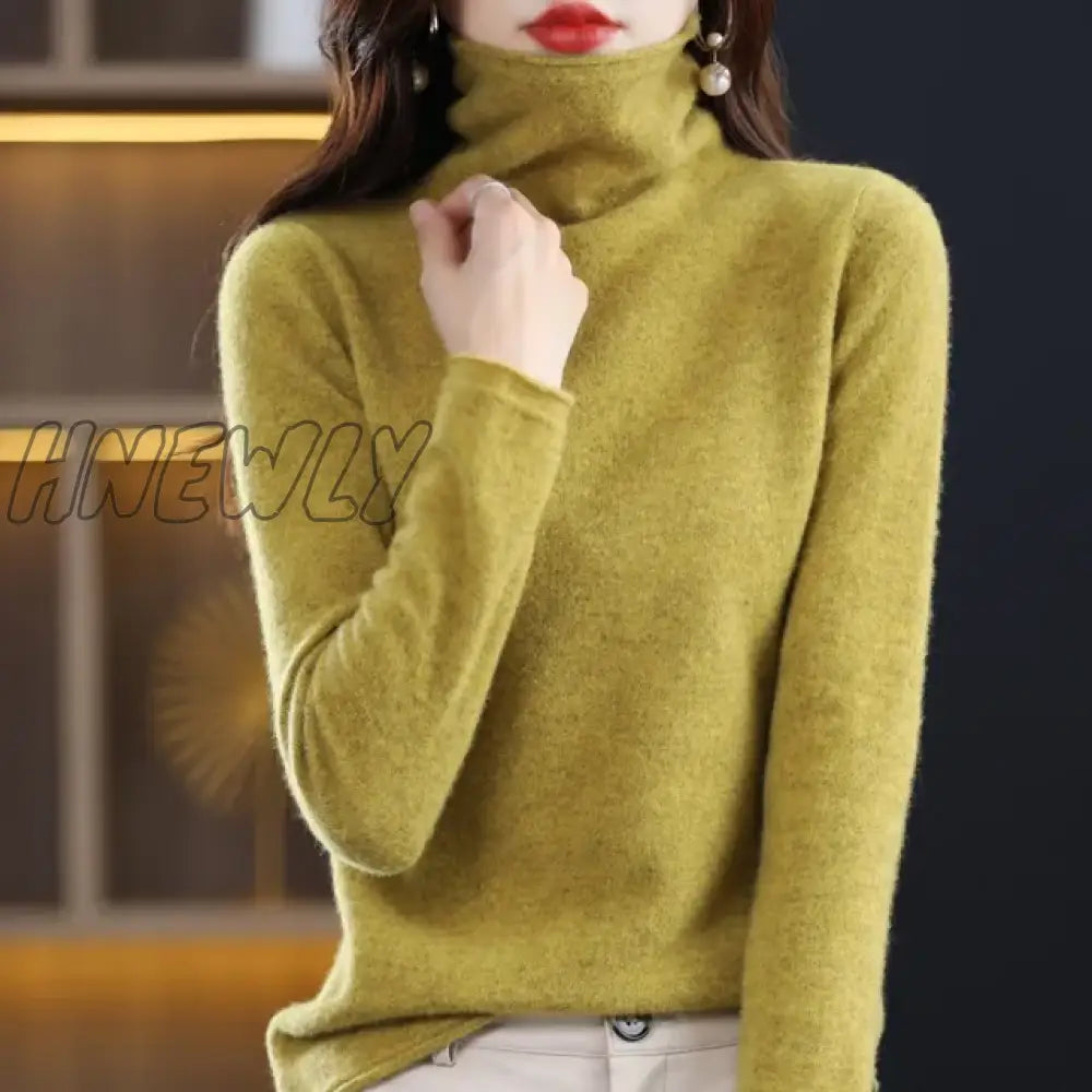 Hnewly Wool Cashmere Sweater Women’s High Stacked Collar Pullover Long Sleeve Winter Knitted Warm