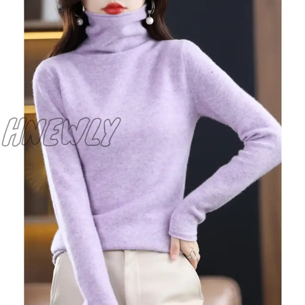 Hnewly Wool Cashmere Sweater Women’s High Stacked Collar Pullover Long Sleeve Winter Knitted Warm