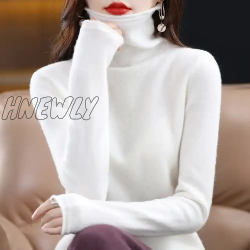 Hnewly Wool Cashmere Sweater Women’s High Stacked Collar Pullover Long Sleeve Winter Knitted Warm