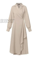 Hnewly - Work Elegant Solid Fold Turn-Back Collar Suit Dress Dresses(3 Colors) Dresses/Long Sleeve