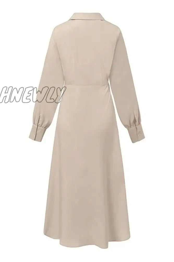 Hnewly - Work Elegant Solid Fold Turn-Back Collar Suit Dress Dresses(3 Colors) Dresses/Long Sleeve